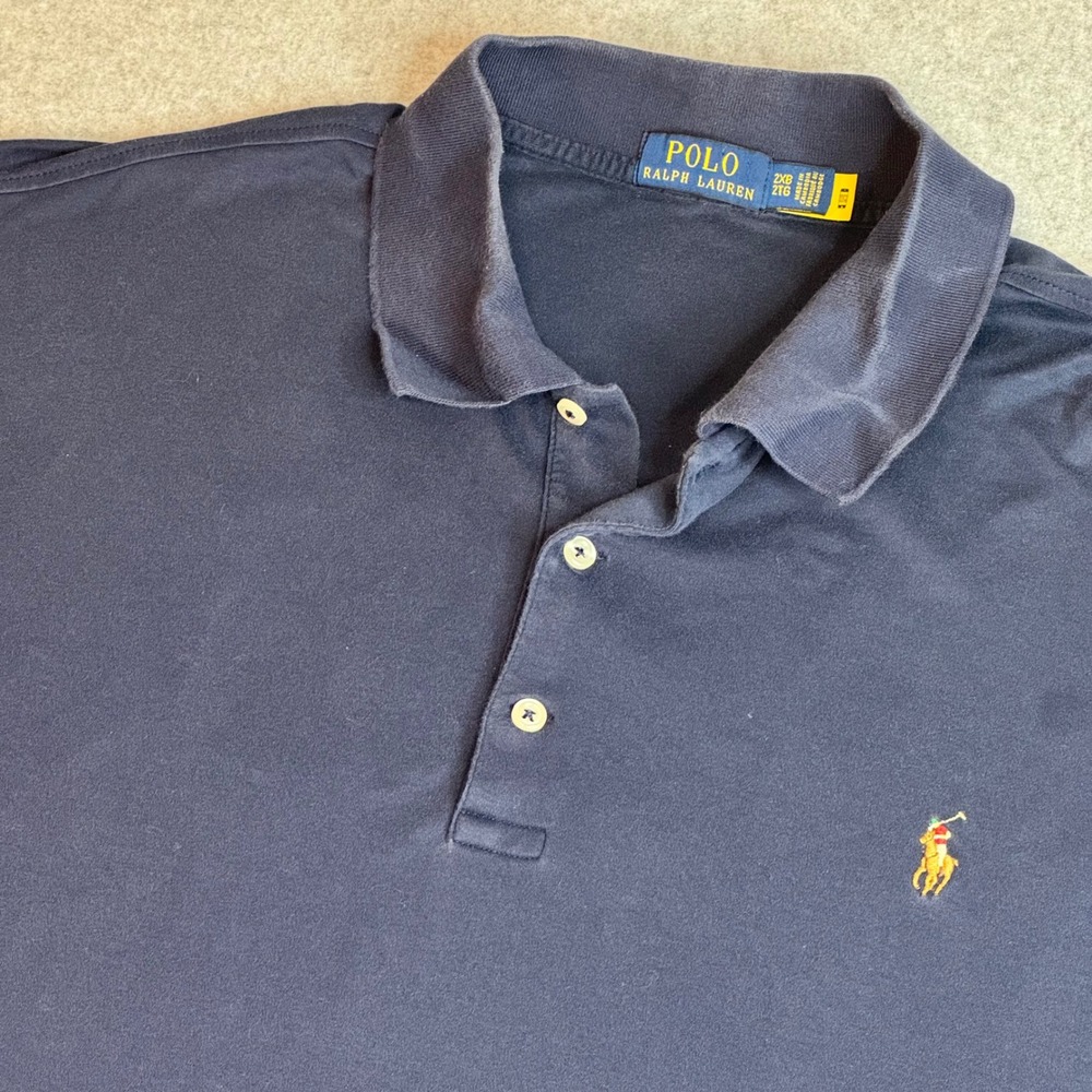 Polo Ralph Lauren Mens 2XB Navy Blue Cotton Short Sleeve Polo Shirt Pony Logo